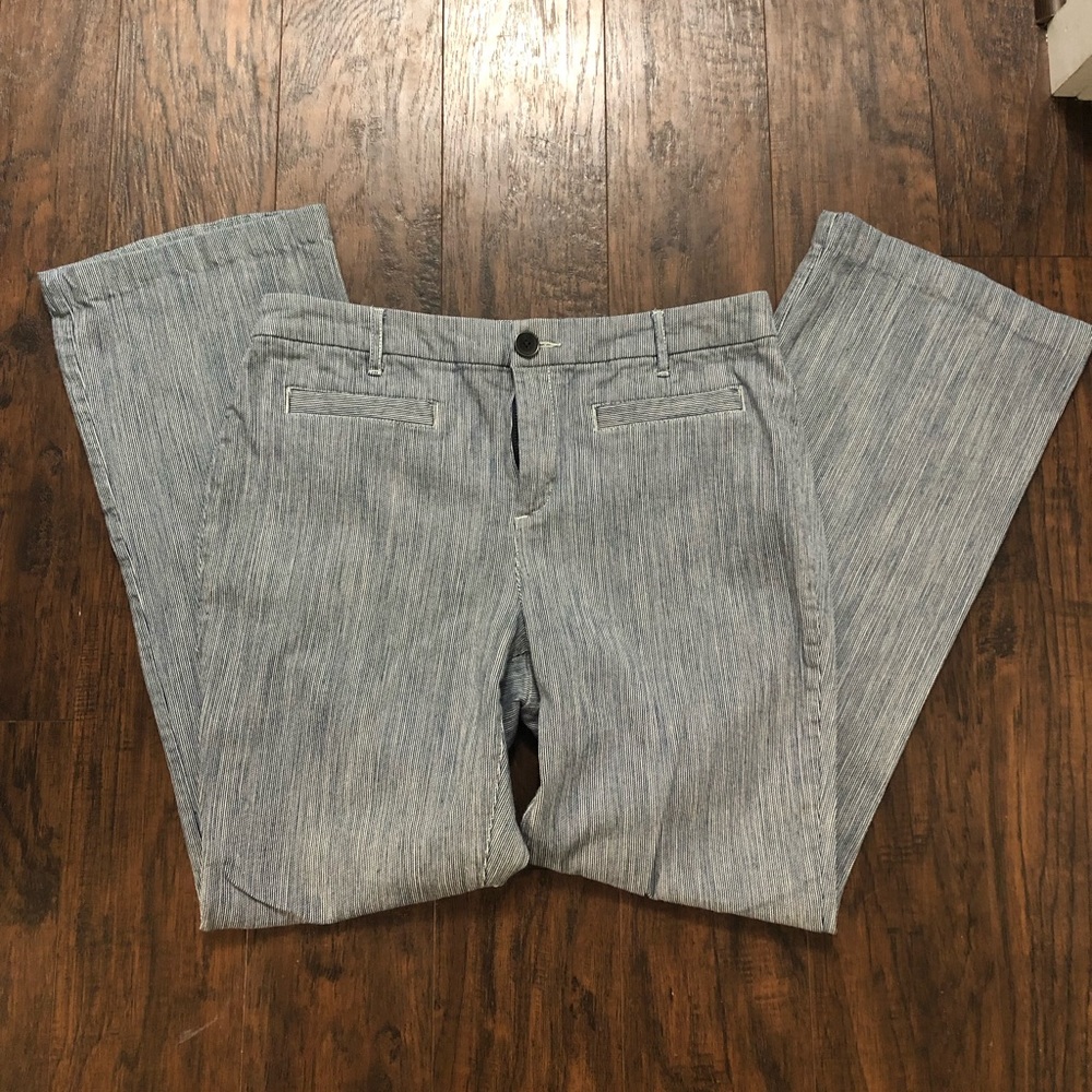 Chico’s Blue and White Striped Bootcut Pants